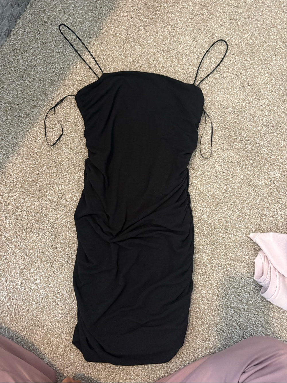 Skylar + Madison Black Spaghetti-Strap Ruched Mini Dress